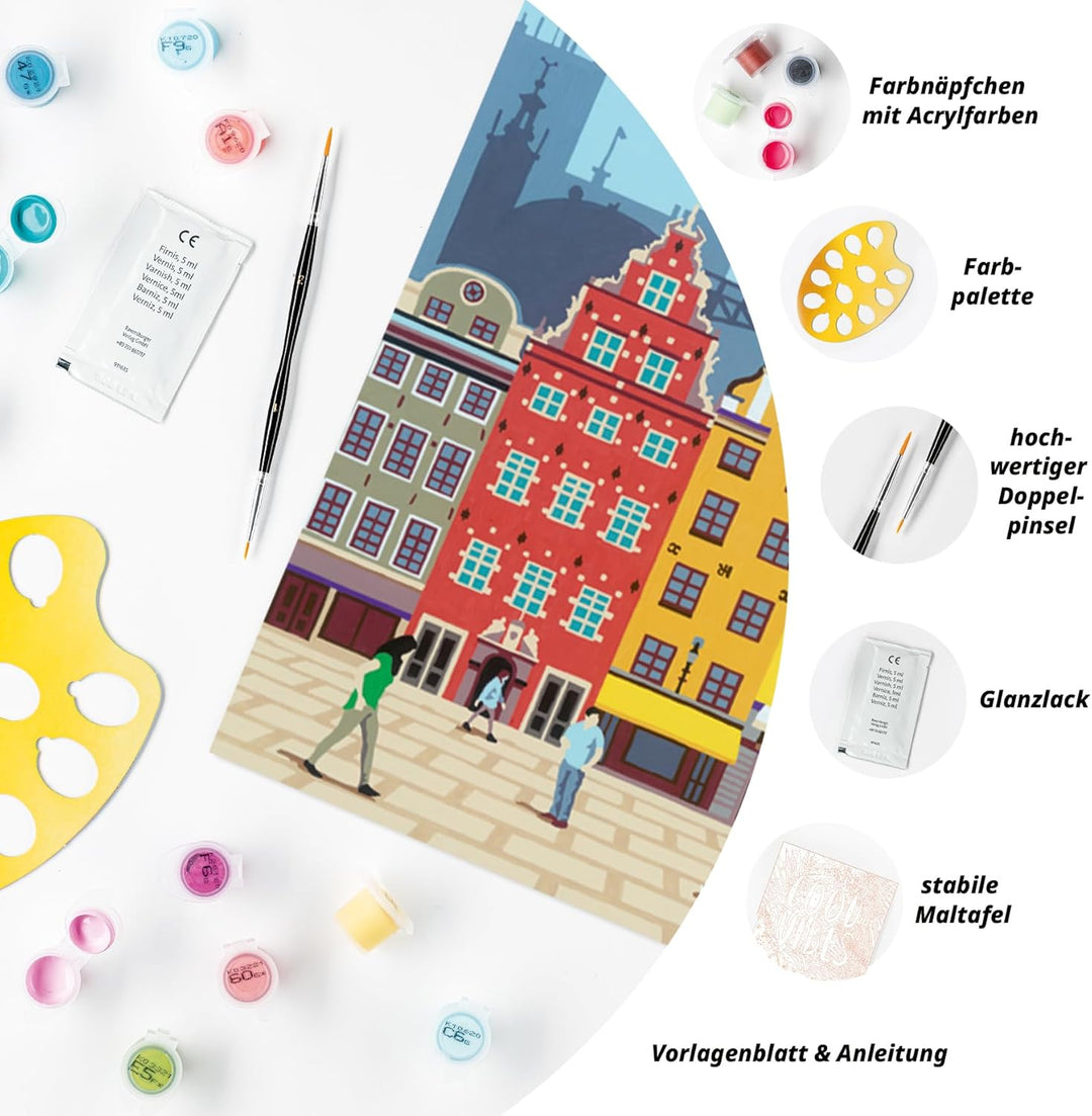 Ravensburger CreArt 23520 - Farbenfrohes Stockholm - Malen nach Zahlen Erwachsene, DIY Malset mit Pi
