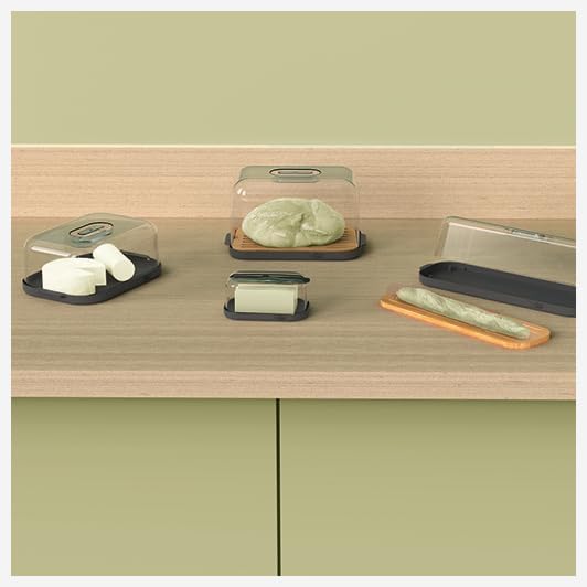 5five – Brotkasten „Fresh Eat Grey“, 29 x 18 x 16 cm, mit Bambus-Schneidebrett – Küchenaufbewahrung,
