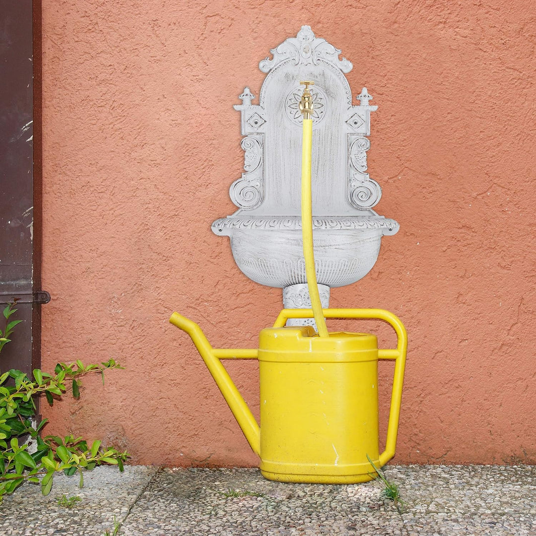 Relaxdays XL Wandbrunnen antik, mit Wasserhahn, nostalgisch, Waschbecken Garten, Aluguss, HBT 75 x 4