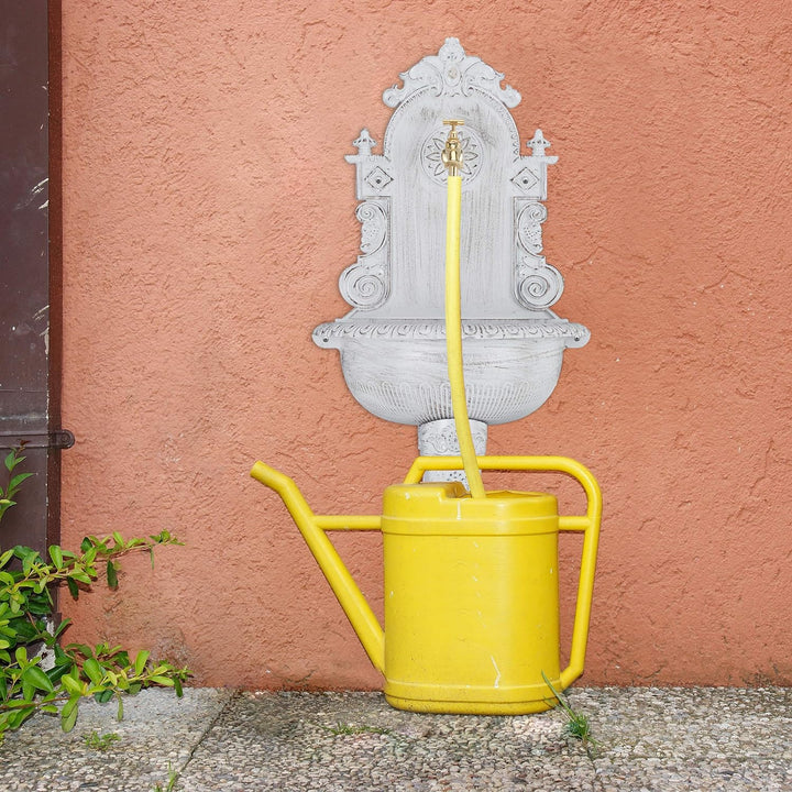 Relaxdays XL Wandbrunnen antik, mit Wasserhahn, nostalgisch, Waschbecken Garten, Aluguss, HBT 75 x 4