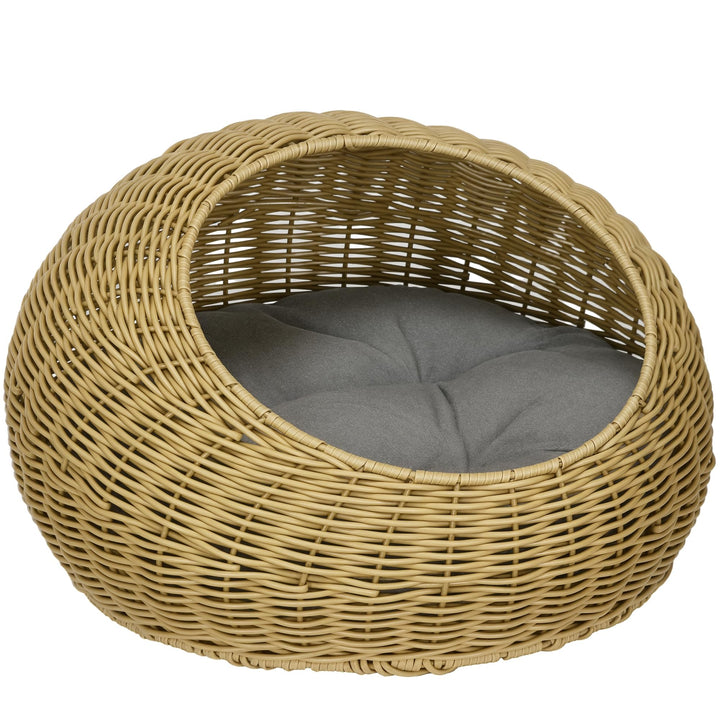 PawHut Rattan Katzenkorb Katzenhaus Katzenhütte mit Kissen für Katzen bis 4 kg, Haustierbett Katzenh