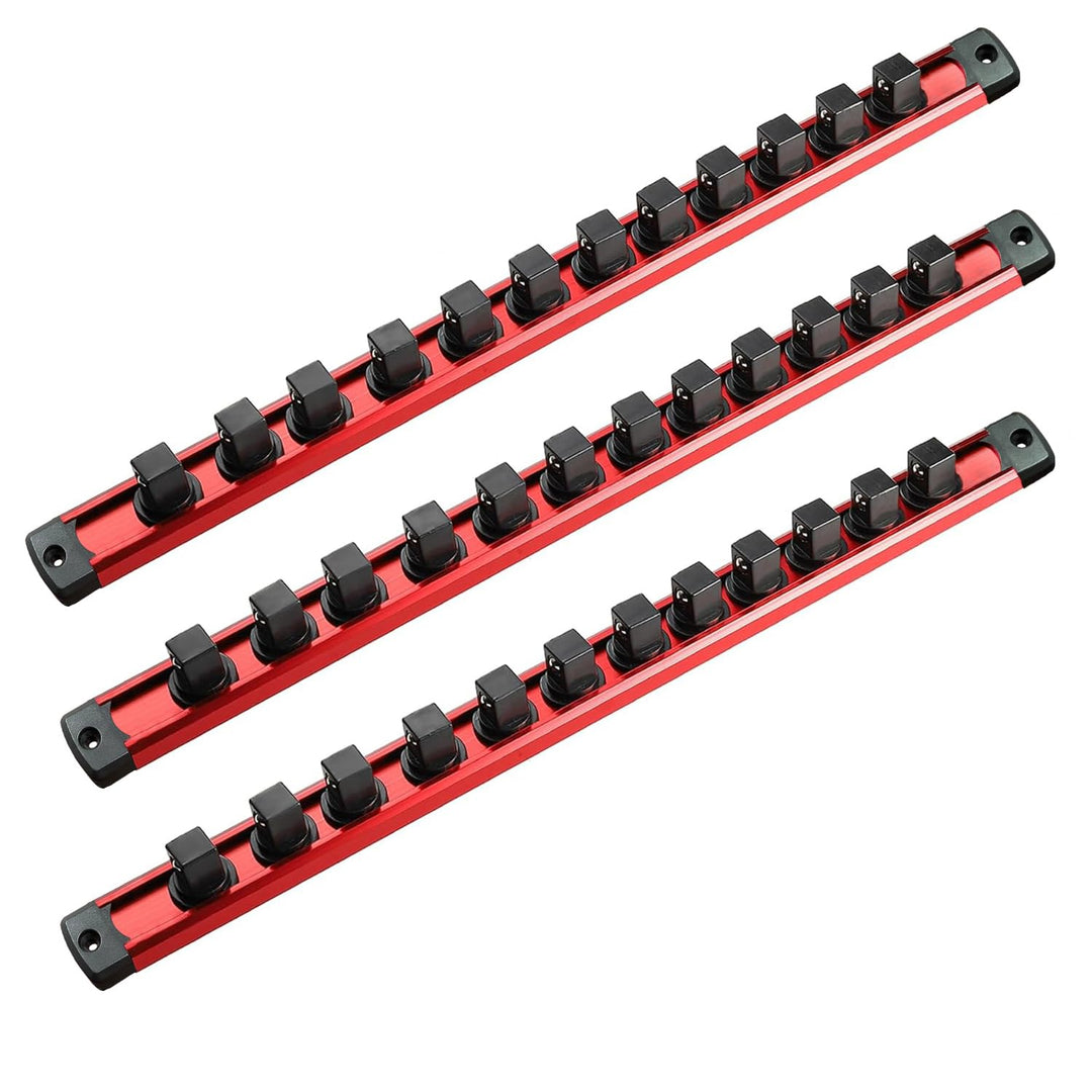 ACEBON Magnetische Stecknuss-Rail 3-tlg, Aluminium Steckschlüssel-Organizer mit 36 Drehbare Clips fü