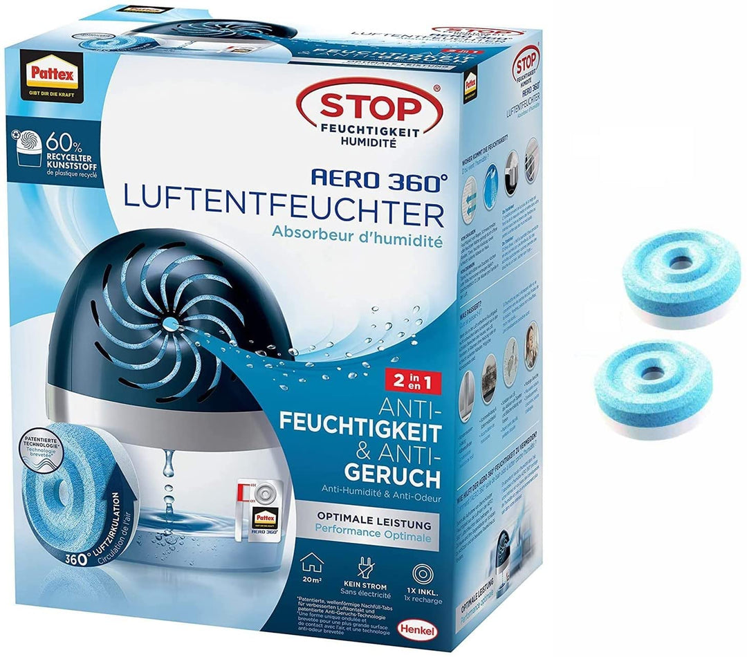 Pattex Luftentfeuchter Stop Feuchtigkeit AERO 360°, hocheffizienter Raumentfeuchter, nachfüllbar, re