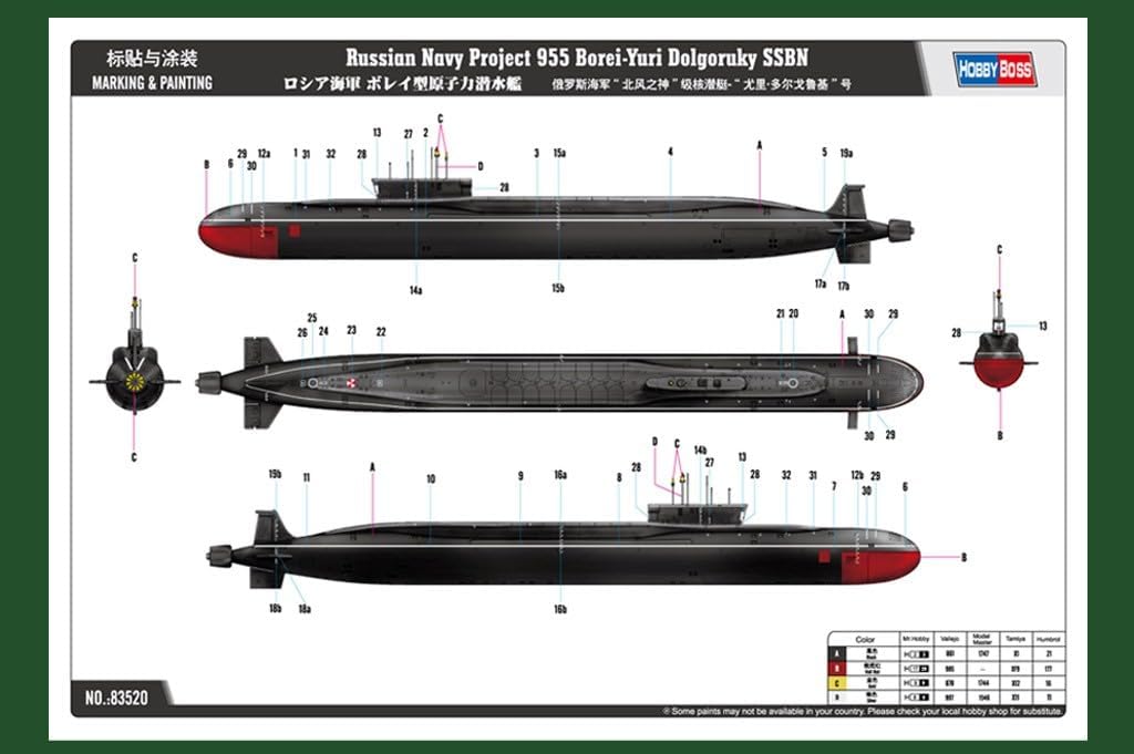 Hobby Boss 83520 Modellbausatz Russ. Navy Proj. 955 Borei-Yuri Dol.SSBN