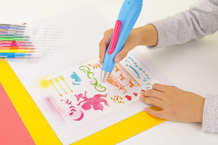 Peach elektrischer Airbrush Stift - 12 Farben - inkl. mehr als 70 Vorlagen - PO150, Blau, Airbrush S