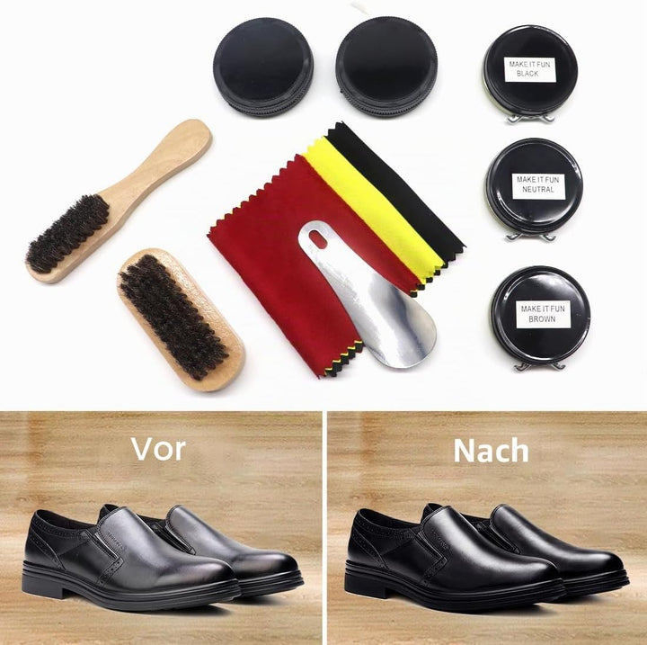 12pcs Shoe Polish & Care Kit - Leather Shoe Shine Kit with Brown Black Wax, Shoe Brushes for Polishi