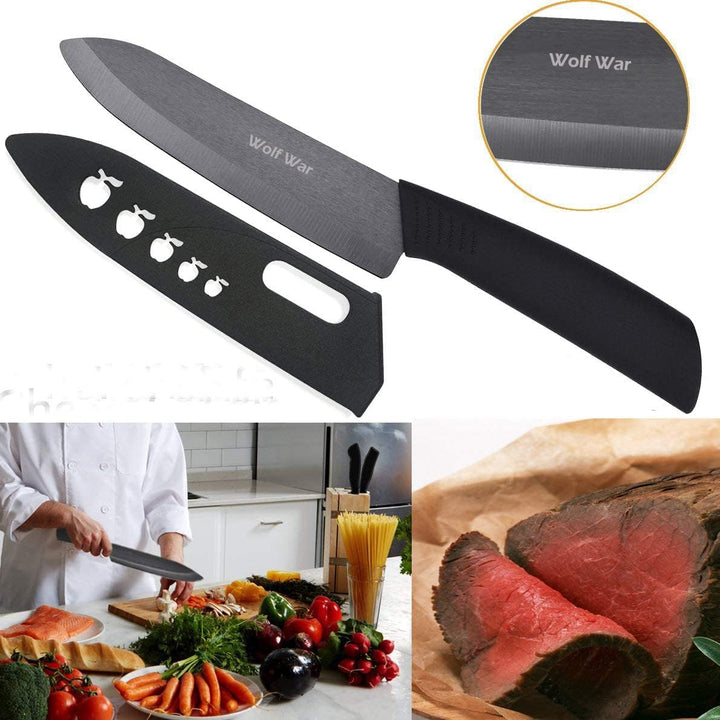 Wolf War Keramikmesser Set mit Schutzhülle, Küchenmesser Set mit 1 gezahnt Brot Knife, 1 Kochmesser