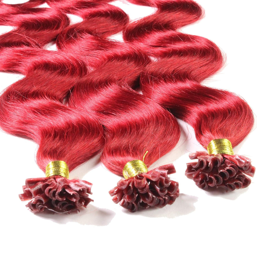 hair2heart Extensions Echthaar Bondings Gewellt - 200 Strähnen 1g 40cm 0/44 rot intensiv #Rot 40cm,