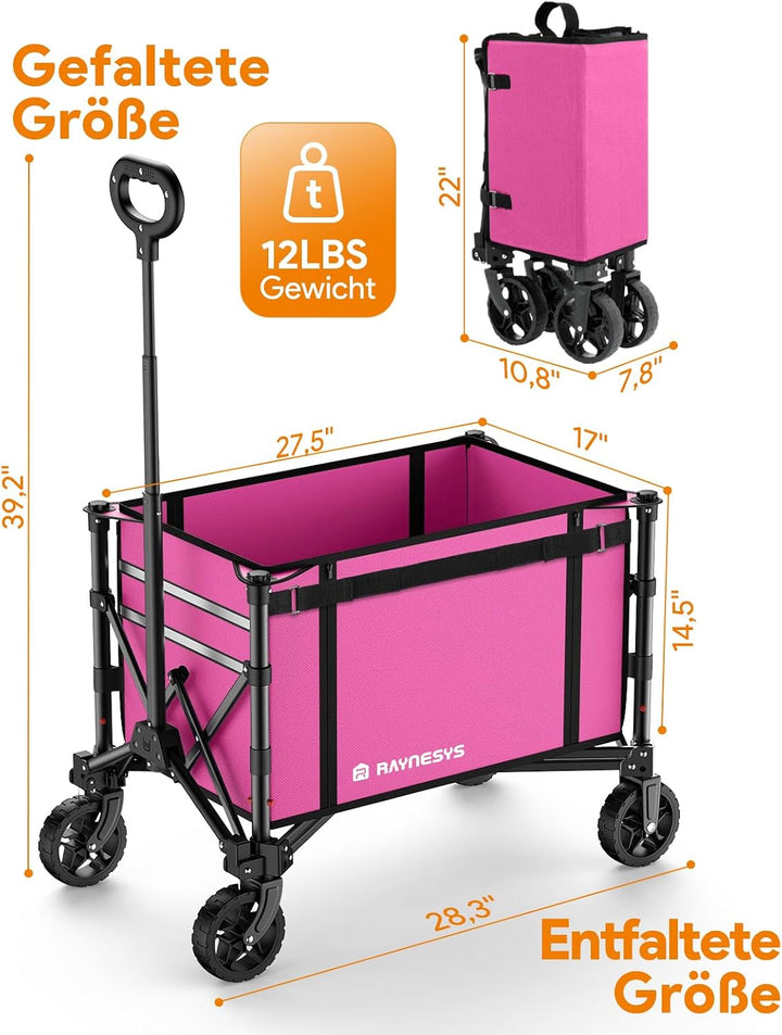 3 in 1 Bollerwagen Faltbar 120L, Klappbar Handwagen mit Rädern, 220lbs Transportwagen Faltbar, Umbau