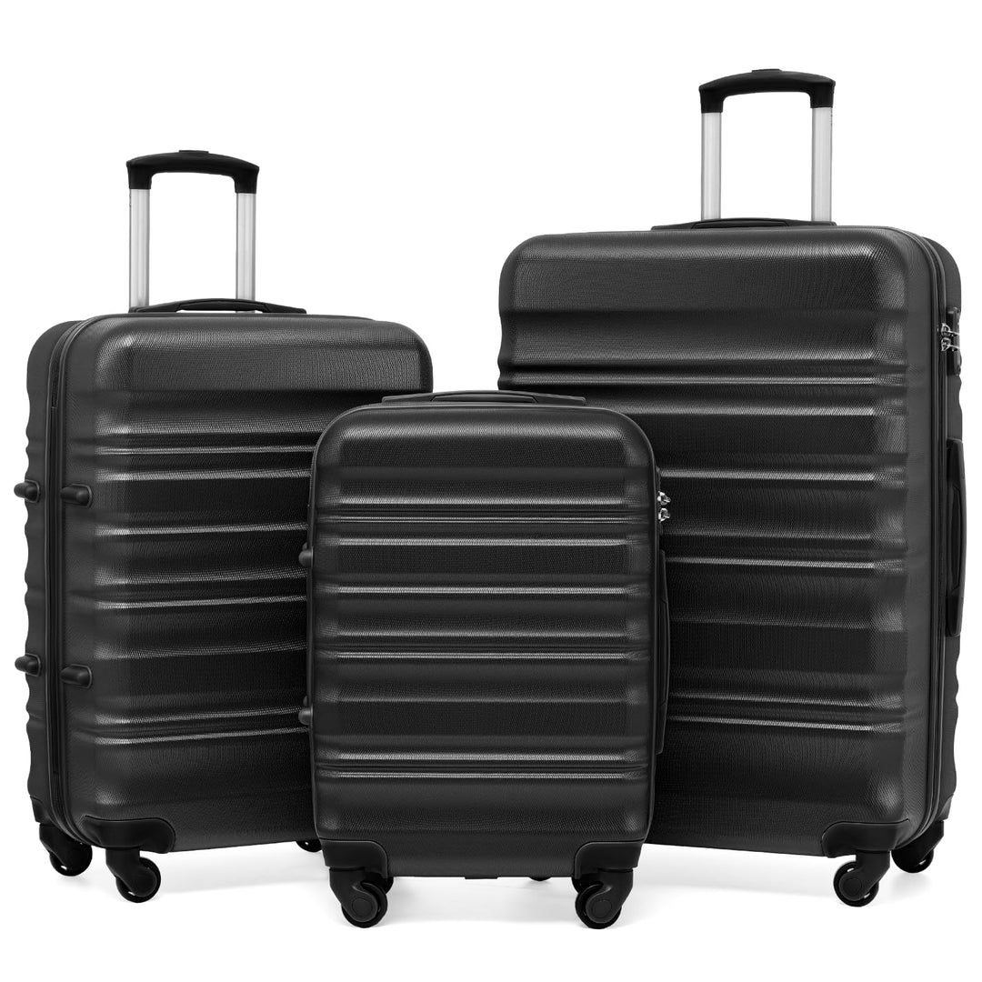 COOLIFE Hartschalen-Koffer Trolley Rollkoffer Reisekoffer mit TSA-Schloss und 4 Rollen (Schwarz, Kof