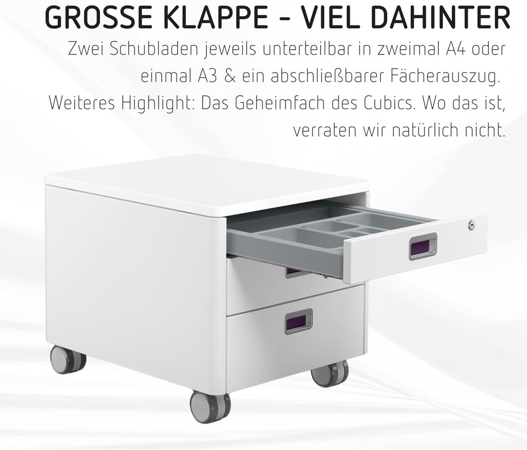 moll Cubic, mobiler Rollcontainer mit drei Schubladen, abschliessbar und mit integrierte Feststellbr