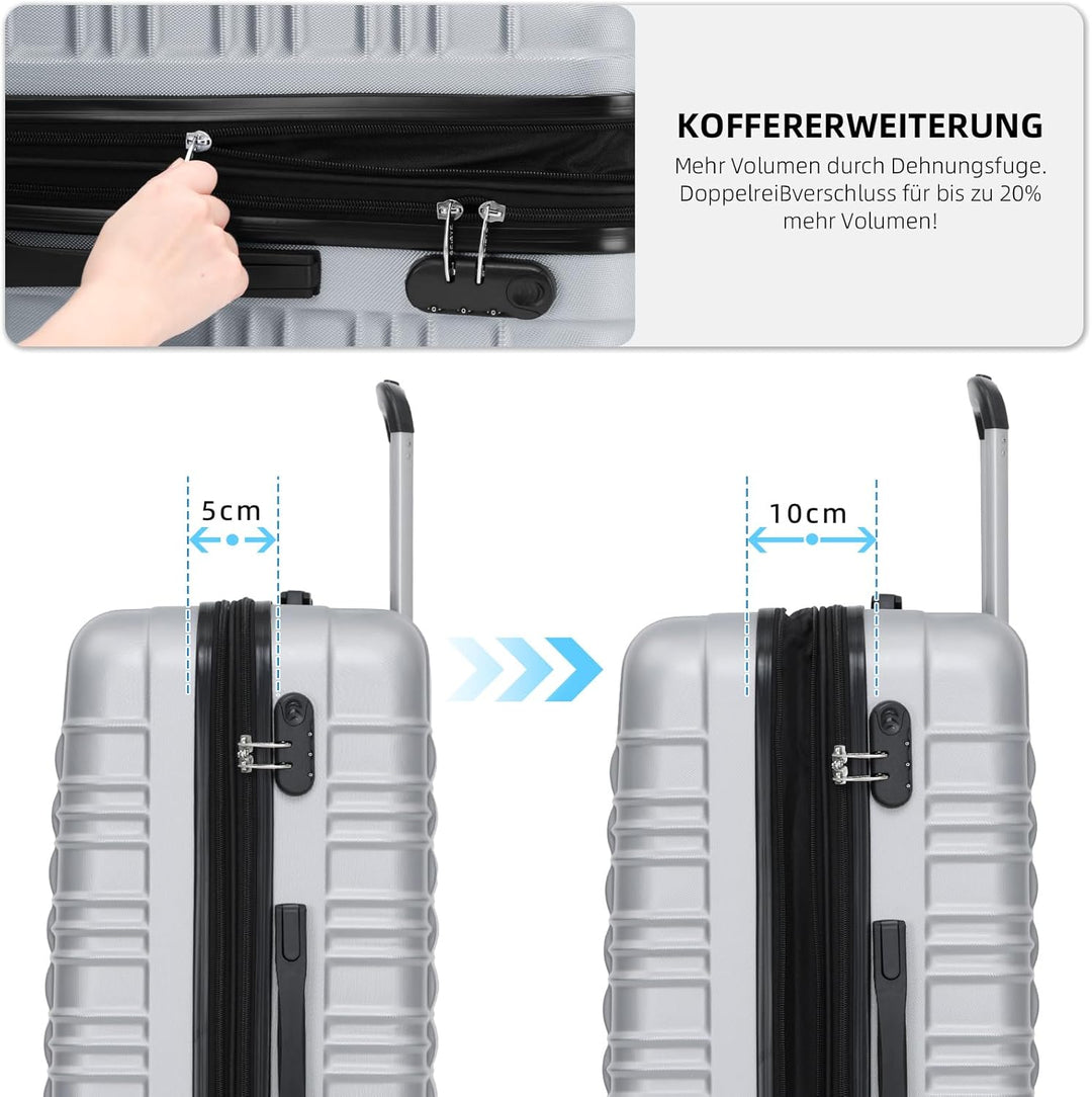 BEIBYE Hartschalen Koffer Trolley Rollkoffer Reisekoffer Zwillingsrollen Kofferset (Silber, Set) Sil