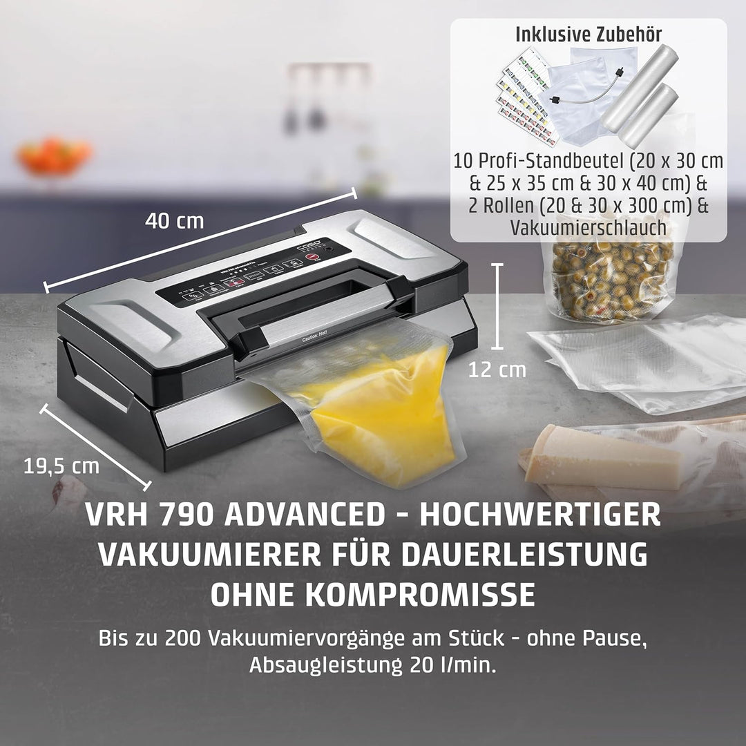 CASO VRH 790 advanced Pro, Manuell - Vakuumierer - bis zu 200 Vakuumiervorgänge non-stop, mit patent