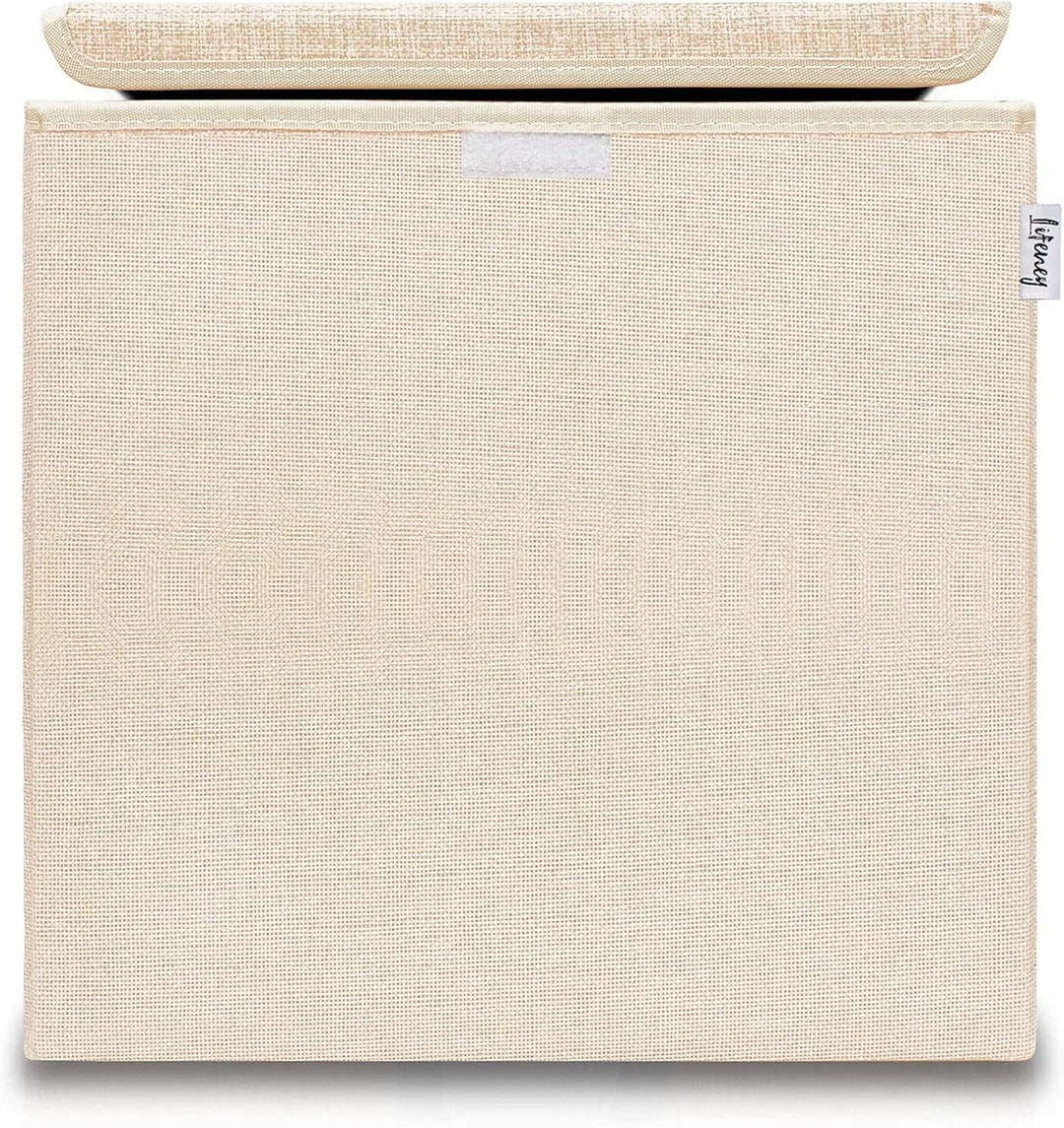 LIFENEY Aufbewahrungsbox mit Deckel im 3er Set Beige, Grau und Blau I Dreierpack Spielzeugbox passen