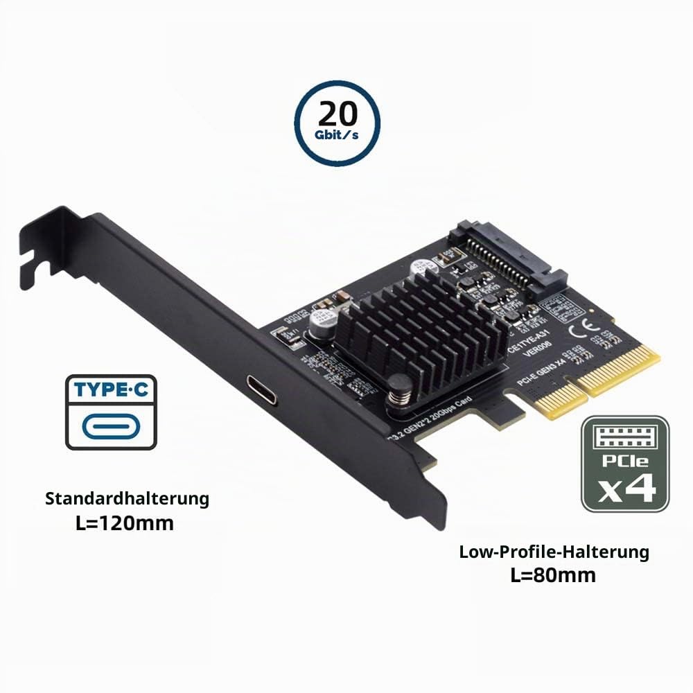 Cablecc USB 3.2 Gen2 Typ-C 20Gbps USB-C auf PCI-E 4X Express Card Adapter für Desktop Motherboard PC