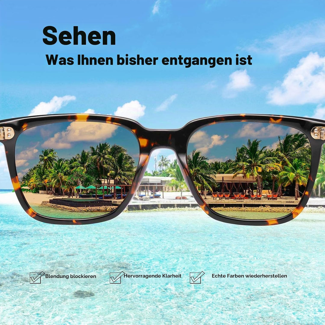 CARFIA Polarisierte Herren Sonnenbrille mit Rechteckig Acetatrahmen, 100% UV-Schutz Sportliche Sonne