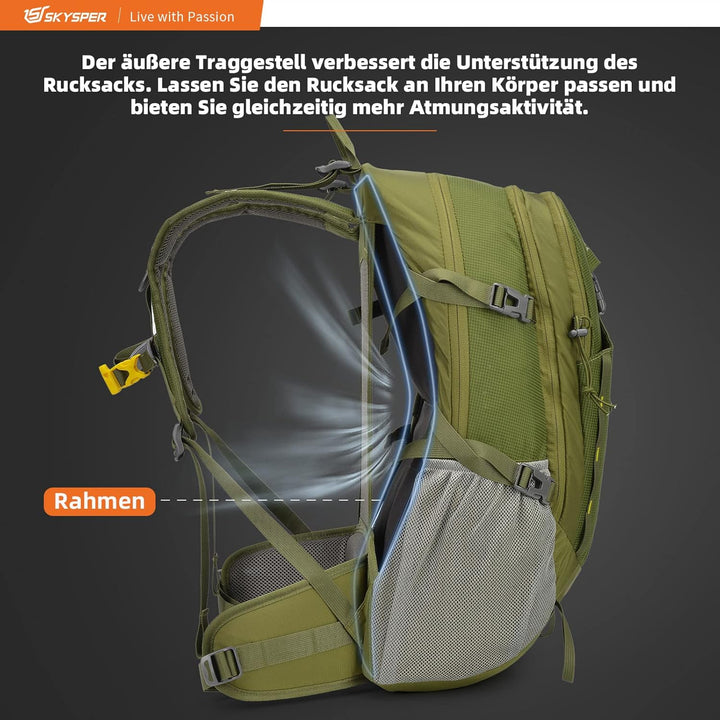 SKYSPER Wanderrucksack 30L Trekkingrucksack Wasserfest mit Rückenbelüftung und Netzrücken Tagesausfl