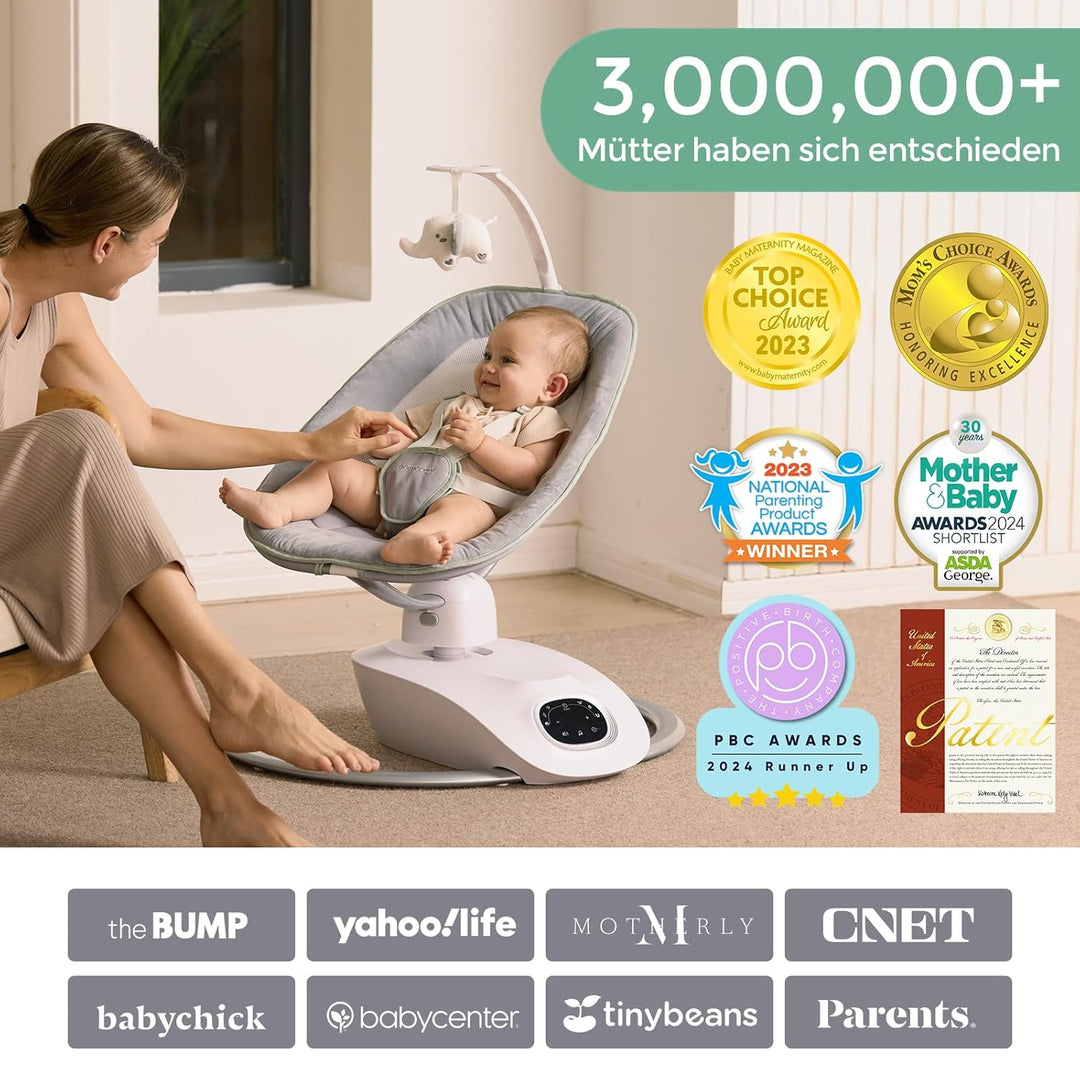 Momcozy CocoSway Babywippe, elektrische 3D-Motion, 6 Bewegungen &amp; 4 Stufen, Fernbedienung, 8 Wiegenl