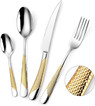 OGORI 24 teilig Besteck Set 6 Personen, 18/10 Edelstahl Besteckset, Essbesteck Set mit Messer Gabel