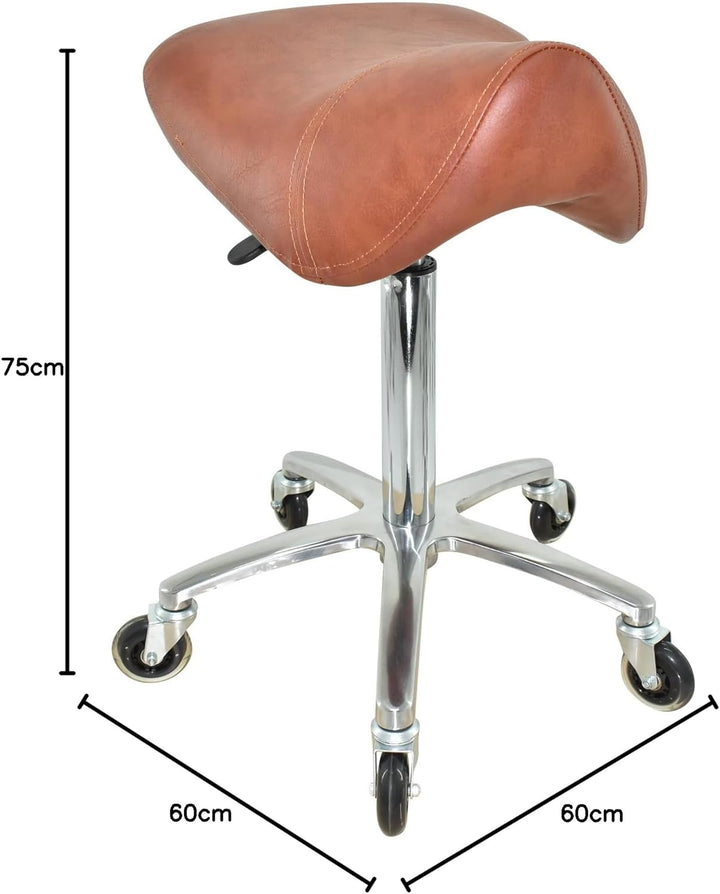 Premium Sattelhocker Hellbraun, Sattelstuhl für Rückenentlastung, Rollhocker höhenverstellbar von 55
