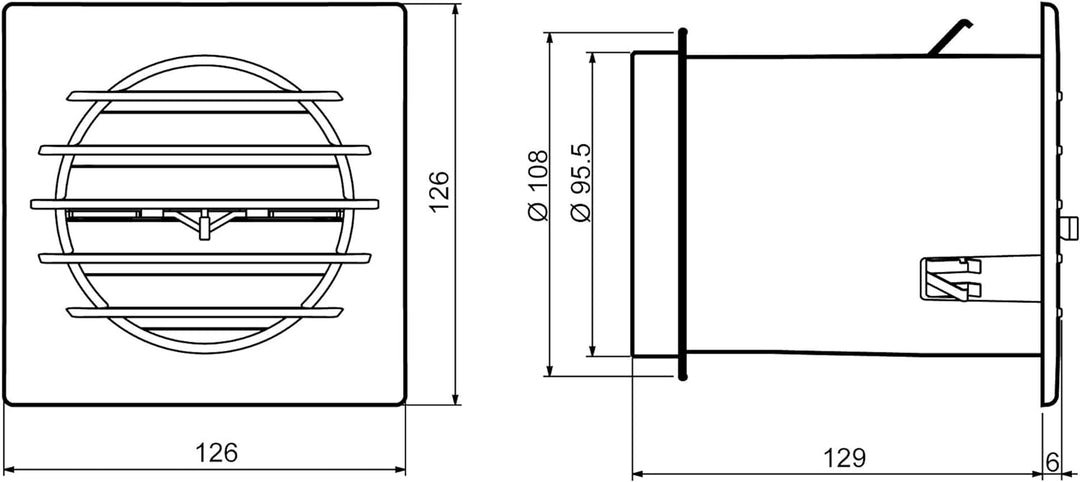 La Ventilazione ACQ10CB-Y Lüftungsgitter, Bianco, 126x126 mm Bianco 126x126 mm Mit Thermostatventil,