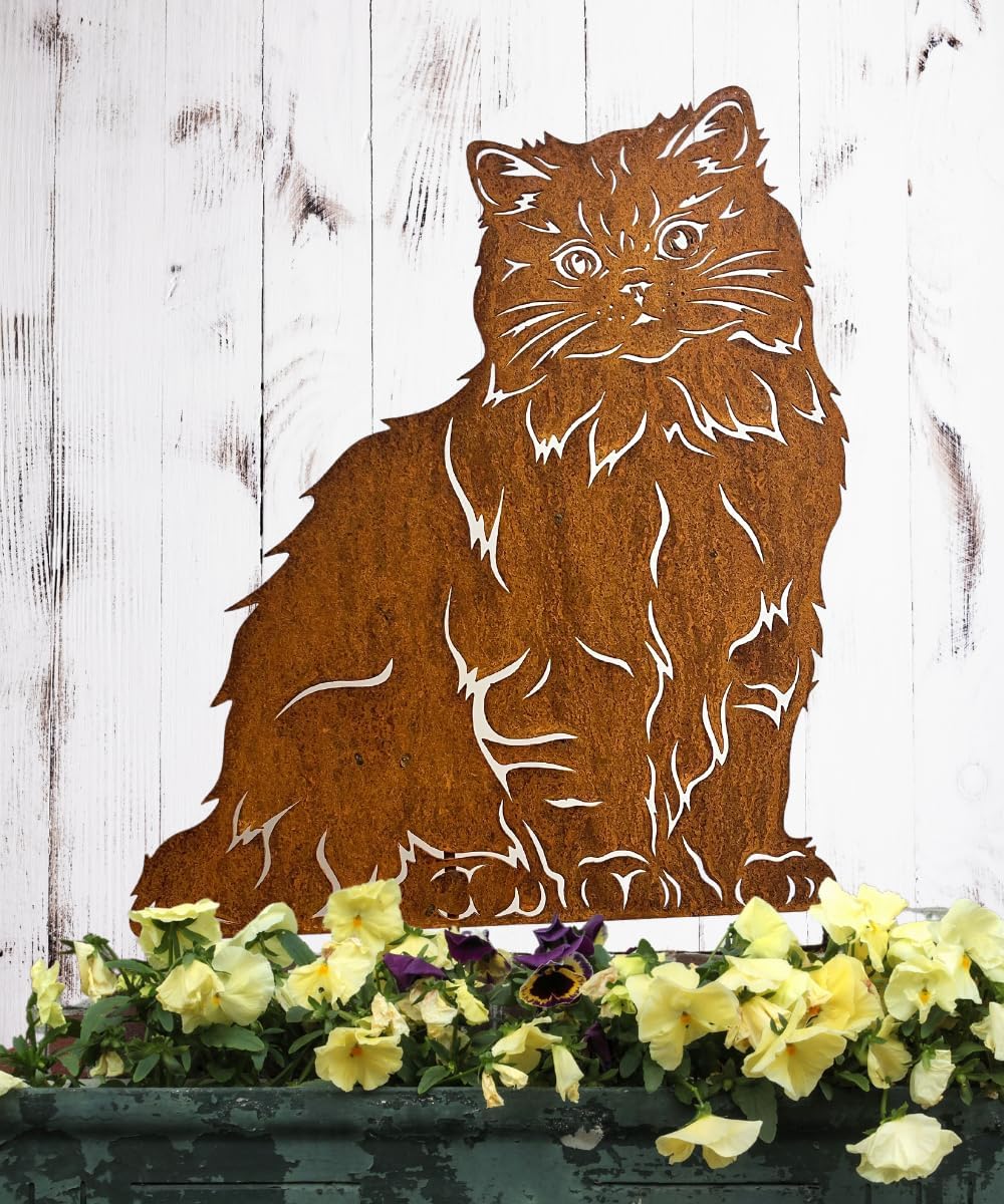 Terma Stahldesign Katzen Gartenstecker Rostifugur Made in Germany (Perserkatze), Perserkatze