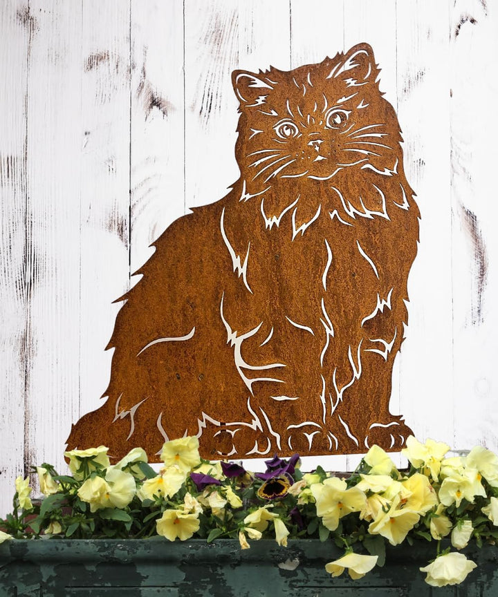 Terma Stahldesign Katzen Gartenstecker Rostifugur Made in Germany (Perserkatze), Perserkatze