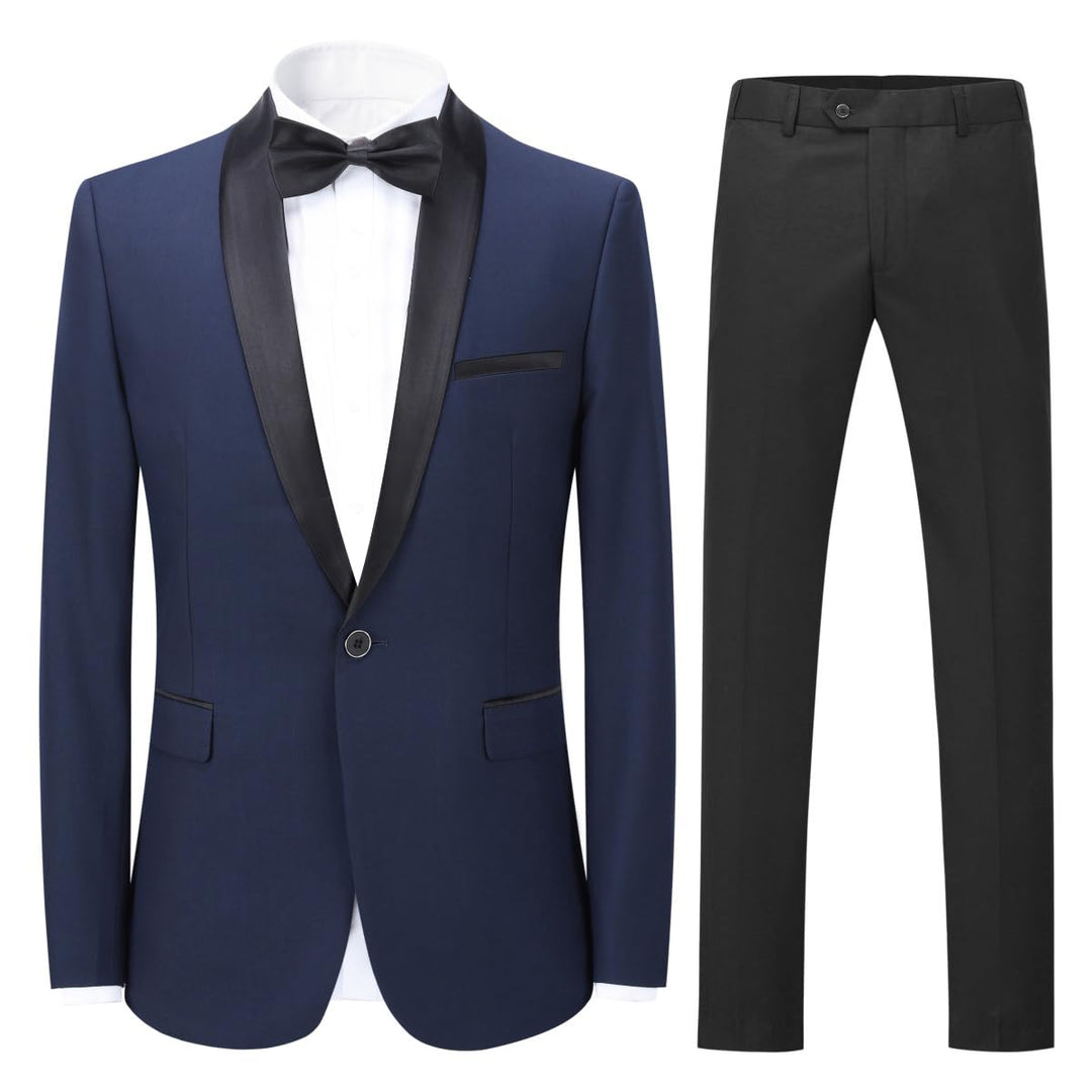 Anzug Herren 2 Teilig Slim Fit Smoking Anzüge Schalkragen Herrenanzug für Hochzeit Business, S Blau-