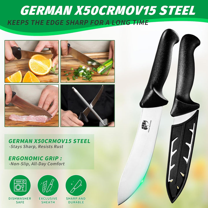 FULLHI 11PCS Metzger Messer Set, Anti-Rutsch-Metzger Ausbeinmesser Edelstahl Kochmesser Set, Fleisch