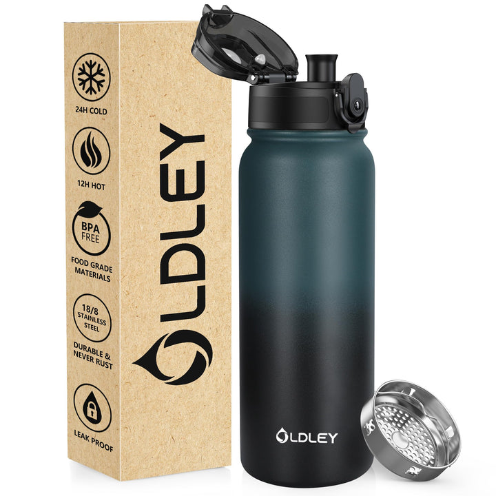 OLDLEY 600ml/20oz Edelstahl-Wasserflasche, Doppelwandige Vakuumflasche, Hält Getränke Heiss und Kalt
