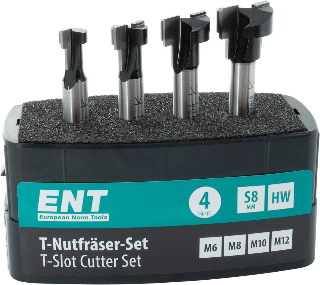 ENT 09046 4-tlg. HW T-Nutfräser-Set optimiert für M6 M8 M10 M12 Sechskantschrauben, HW, Schaft (S) 8