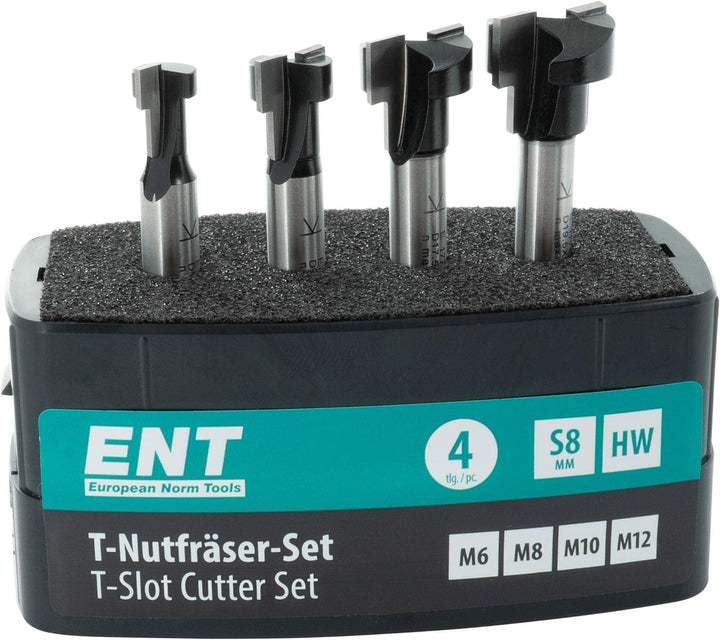 ENT 09046 4-tlg. HW T-Nutfräser-Set optimiert für M6 M8 M10 M12 Sechskantschrauben, HW, Schaft (S) 8