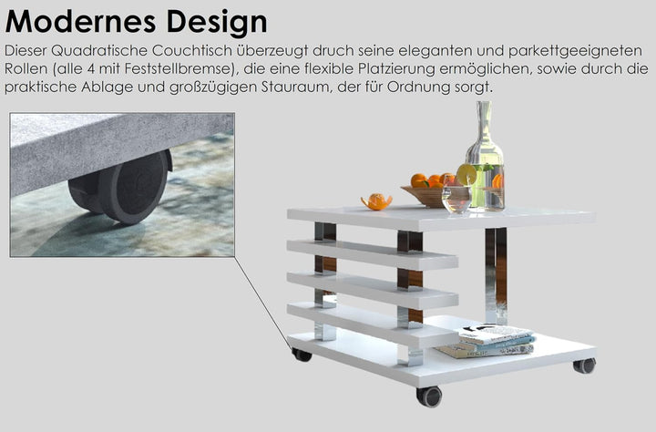 DO-Design Couchtisch DC-2 Hochglanz Highgloss Tisch Wohnzimmertisch 60x60x40cm (Sonoma Eiche mit Rol