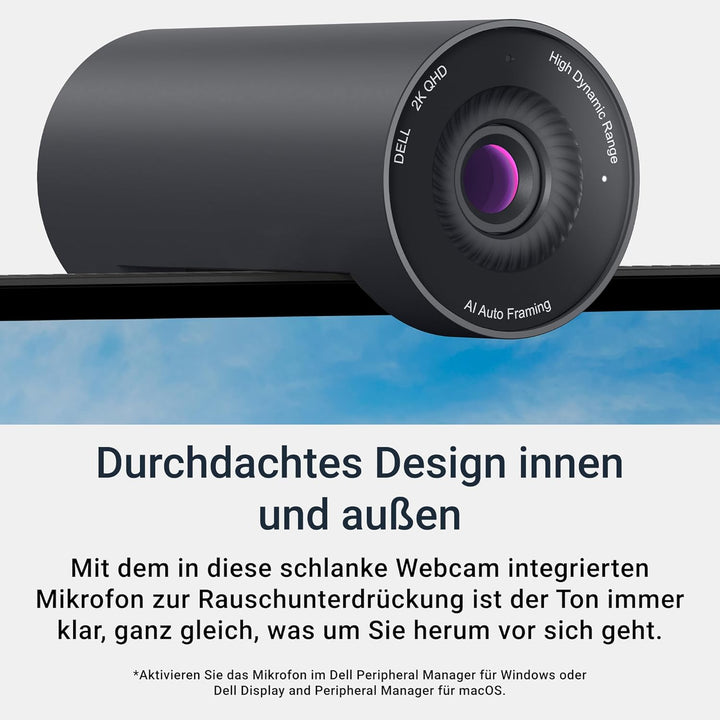 Dell Pro Webcam WB5023 – 2K QHD, Sony STARVIS-Sensor, AI Auto Framing, HDR, 65°/78° Sichtfeld, Rausc
