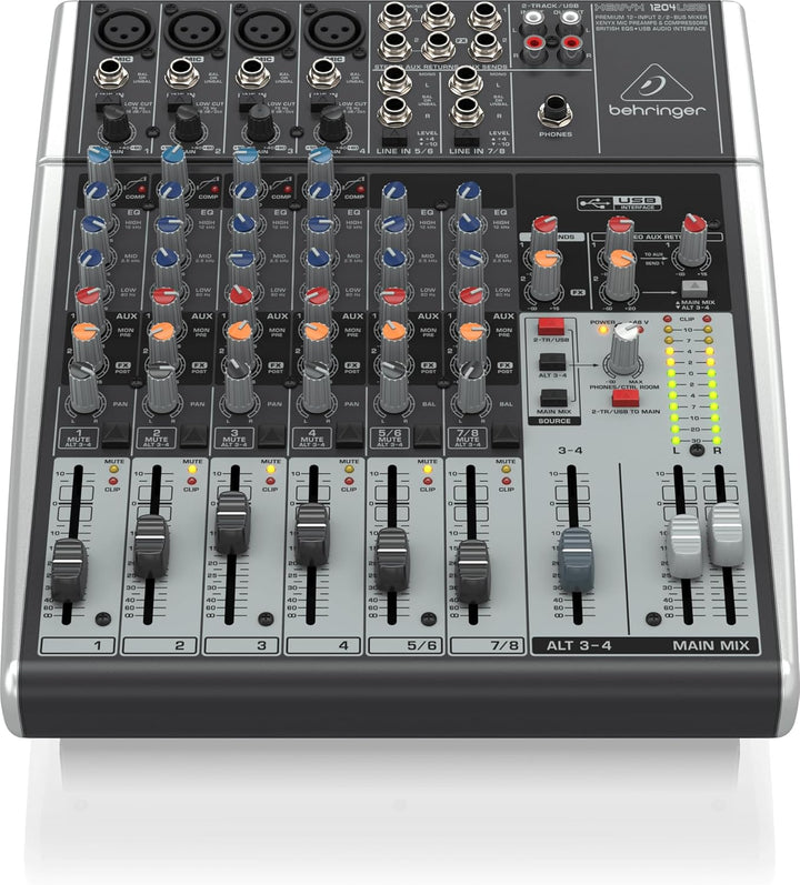 Behringer XENYX 1204USB Premium 12-Input 2/2-Bus Mixer mit XENYX Mic Preamps und Compressors, Britis