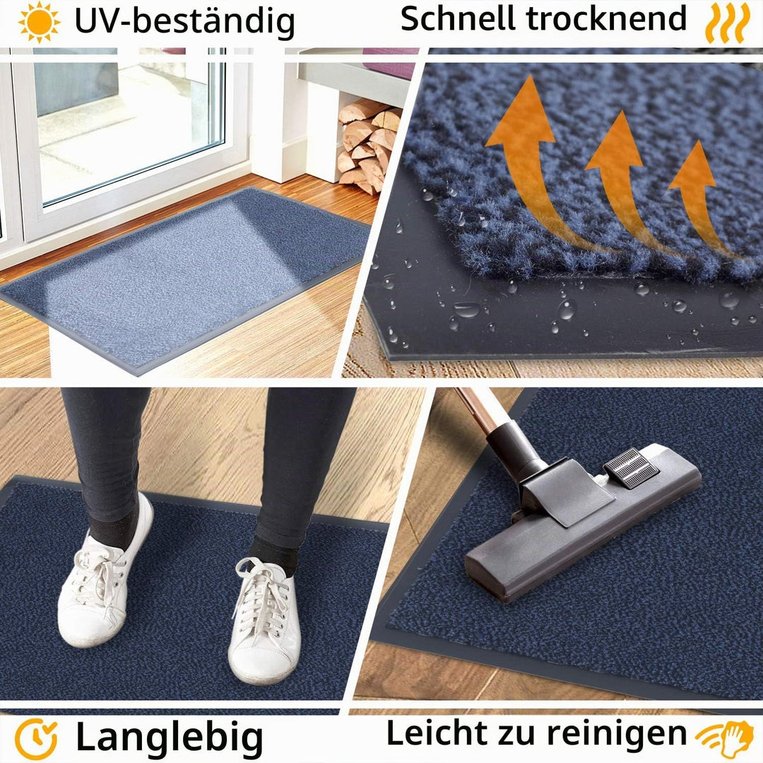 GadHome Fussmatte Blau 90x150 cm|Eingangstürmatte wasserdicht waschbar strapazierfähiger Schmutzfäng