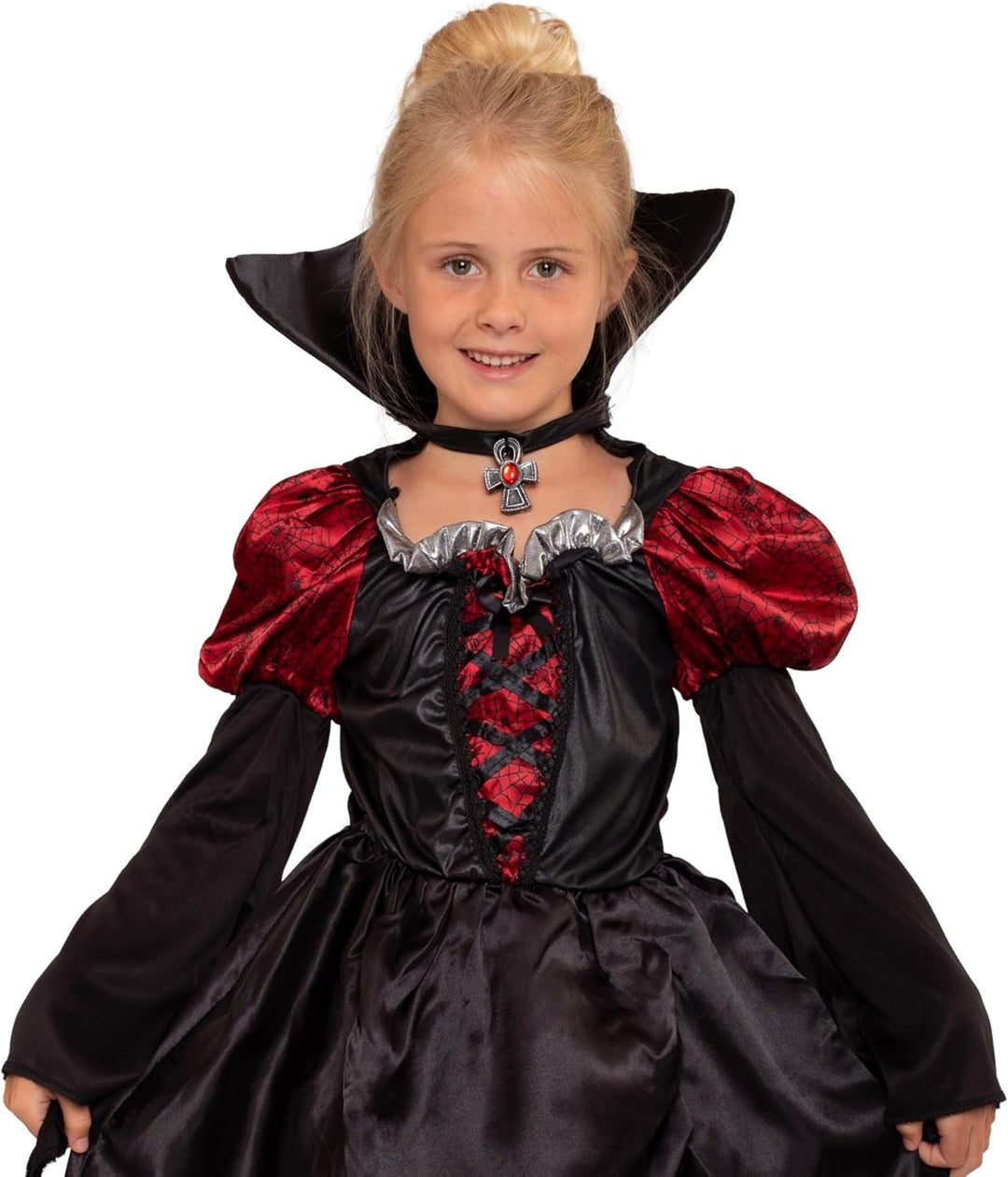 Magicoo Vampir Kostüm Kinder Mädchen Halloween - Vampirkleid mit Kragen & Kette - Vampirkostüm Kind