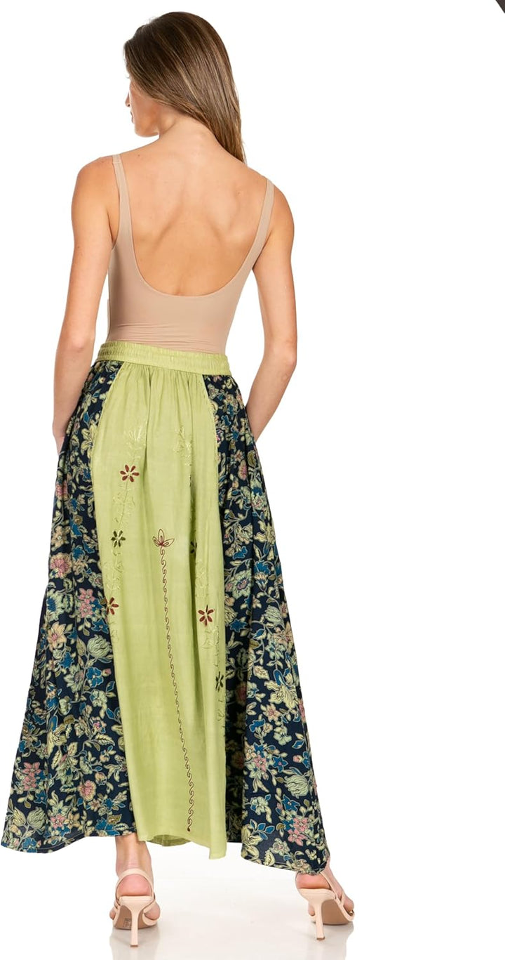 Sakkas Maran Frauen Boho Stickerei Rock mit elastischer Taille und Taschen Einheitsgrösse Olive, Ein