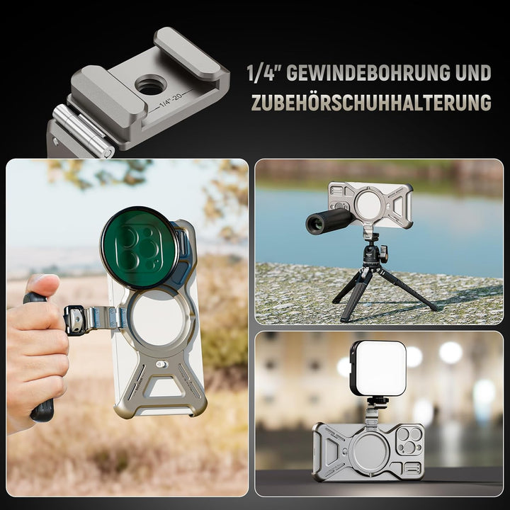 NEEWER LiteArmor Metallrahmen Hülle Kompatibel mit iPhone 15 Pro Max Video Rig Handy Stabilisator mi
