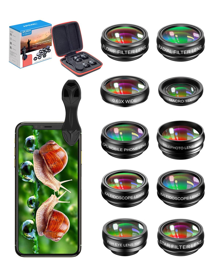 APEXEL 10 in 1 Handy Objektiv Kamera Linse Kit Weitwinkel&amp;Makroobjektiv+Teleobjektiv+Fisheye objekti