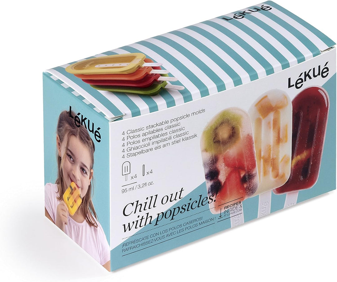 Lékué Classic Eisformen, stapelbar, 16,5 cm, 4 Stück, verschiedenfarbig, Silikon, Rot / Gelb Classic