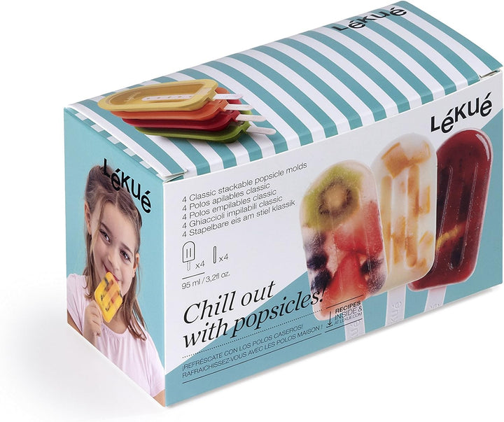 Lékué Classic Eisformen, stapelbar, 16,5 cm, 4 Stück, verschiedenfarbig, Silikon, Rot / Gelb Classic