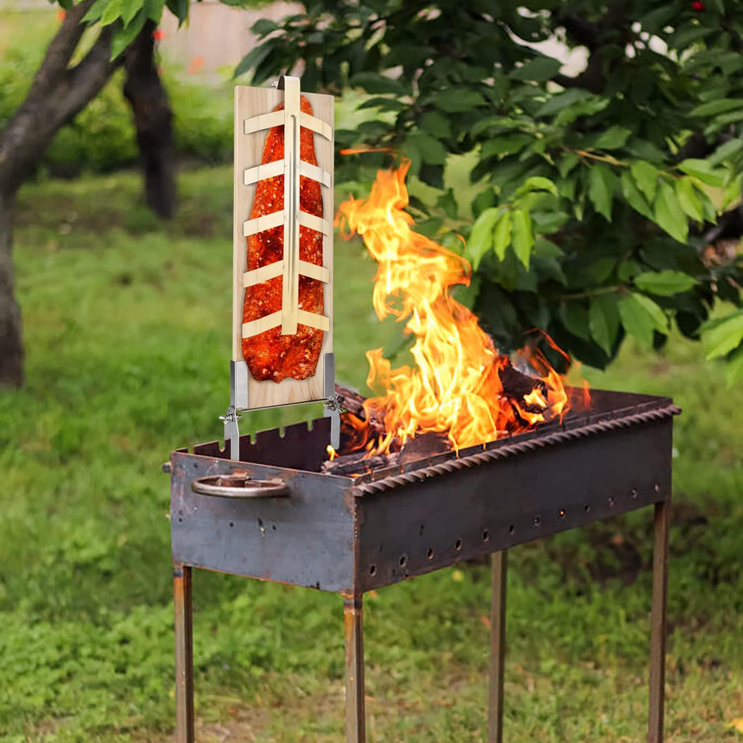 Randaco Flammlachsbrett Räucherbrett 2er Set, 5 Stufen einstellbar, mit Stabiler Edelstahl-Halterung