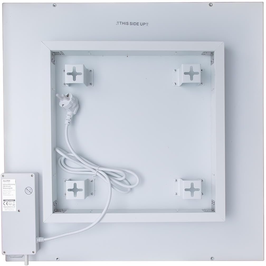 Allpax PaloTerm Infrarotheizung 500 Watt mit Marmoroptik und WiFi-Thermostat - 60 x 60 x 9 cm - zur