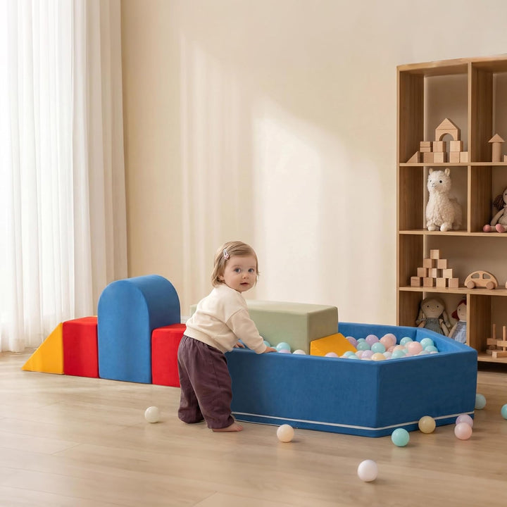 Zedachica 8PCS Softbausteine Baby mit Hausförmigem Bällebad, Schaumstoff Bausteine Kinder für Indoor