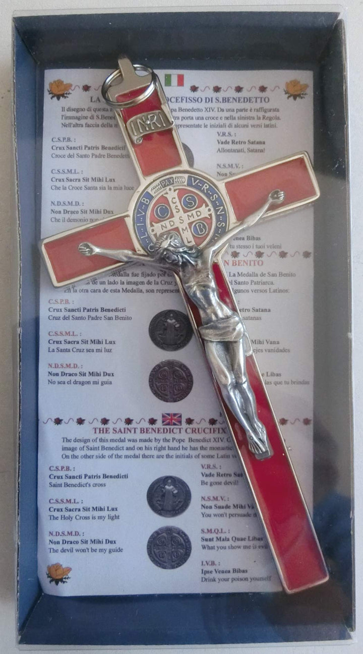 GTBITALY 10.004.11 Kreuz Silber Rot St. Benedikt 20 cm emailliert mit Box Geschenkbox Gift Prete Exo