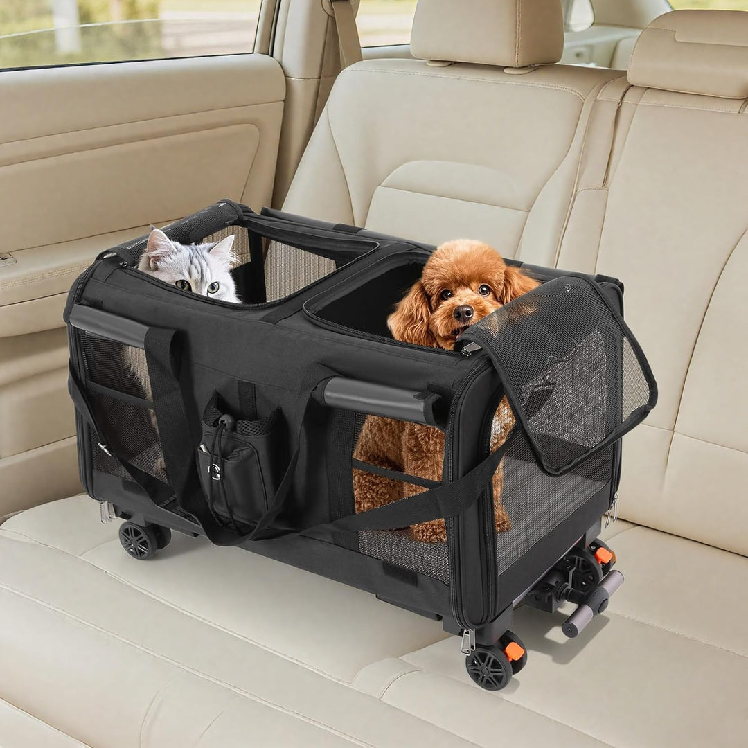 Transportbox mit Rollen für Hunde & Katze, Faltbare Katzentransportbox, Hundetransportbox mit atmung