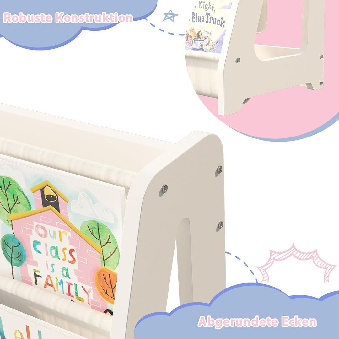 KEEPREAPER Bücherregal Kinder, Kinderregal mit 4 Stofffächern Kinderzimmer Regal 4 Ebenen Bücher-Org