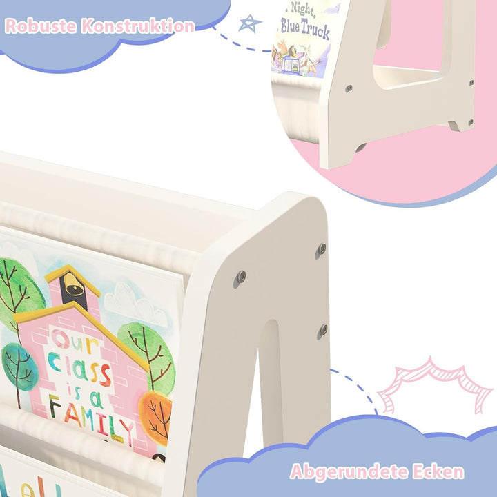 KEEPREAPER Bücherregal Kinder, Kinderregal mit 4 Stofffächern Kinderzimmer Regal 4 Ebenen Bücher-Org