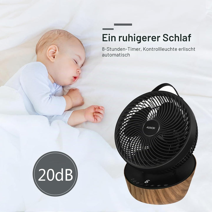 4UMOR Ventilator leise 20dB 7,6m/s Turbo 21W DC Motor 12 Geschwindigkeiten Tischventilator sehr Leis
